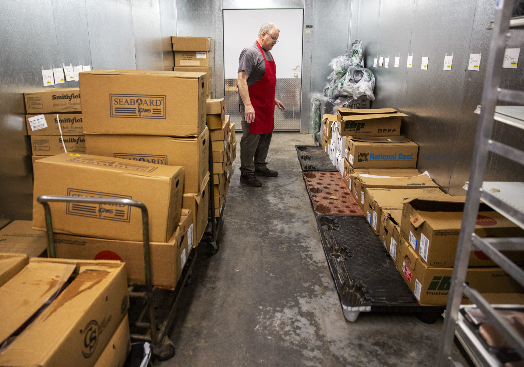 Stocking the shelves at Swensen's
